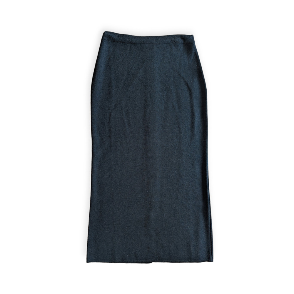 GLIV Black Wool Blend Knit Straight Maxi Skirt ~ Classic Italian minimalist